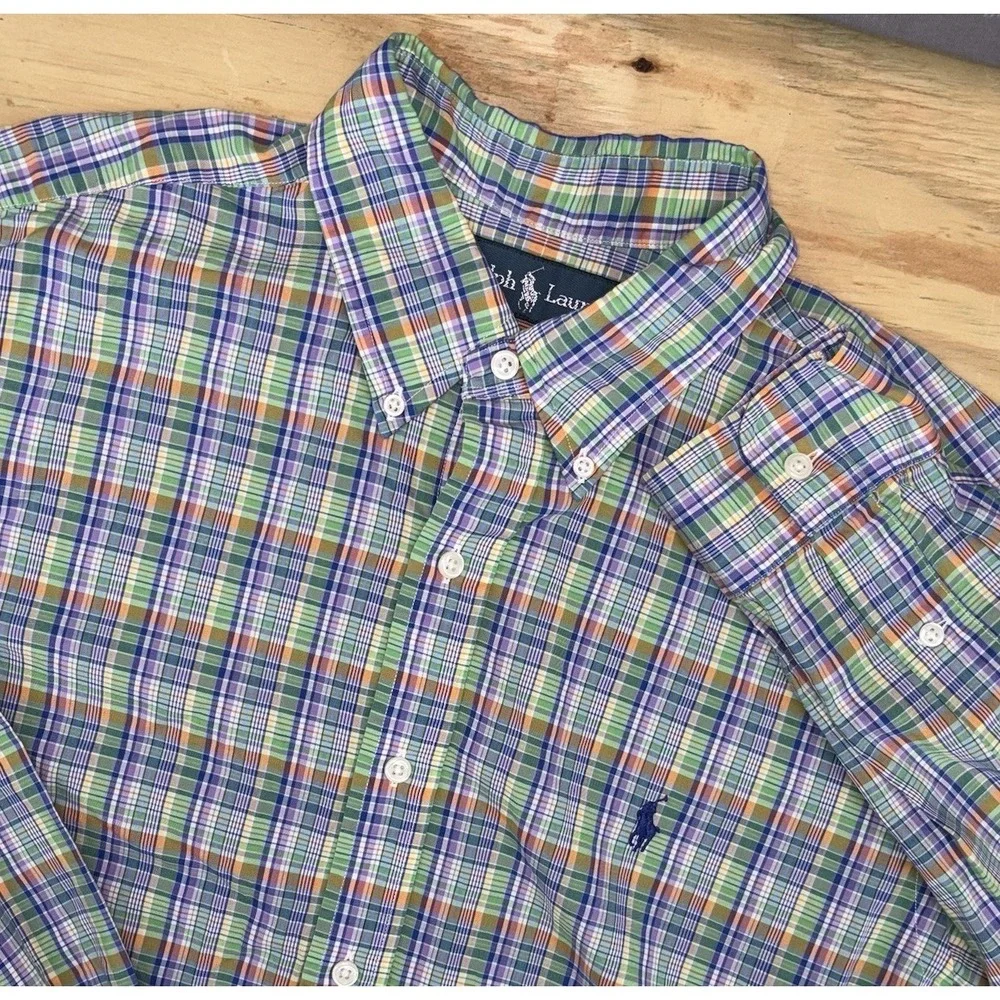 Polo‎ Ralph Lauren Green Plaid Button Down Mens Large Classic Fit